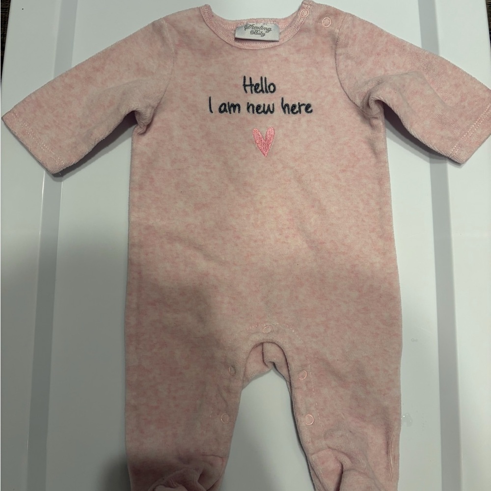 Adorable Pink Footie with Heart Embroidery